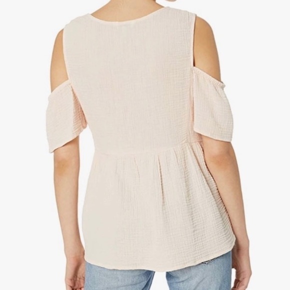 Lucky Brand Cold Shoulder Crinkle Cotton Top M Peach - Picture 9 of 9